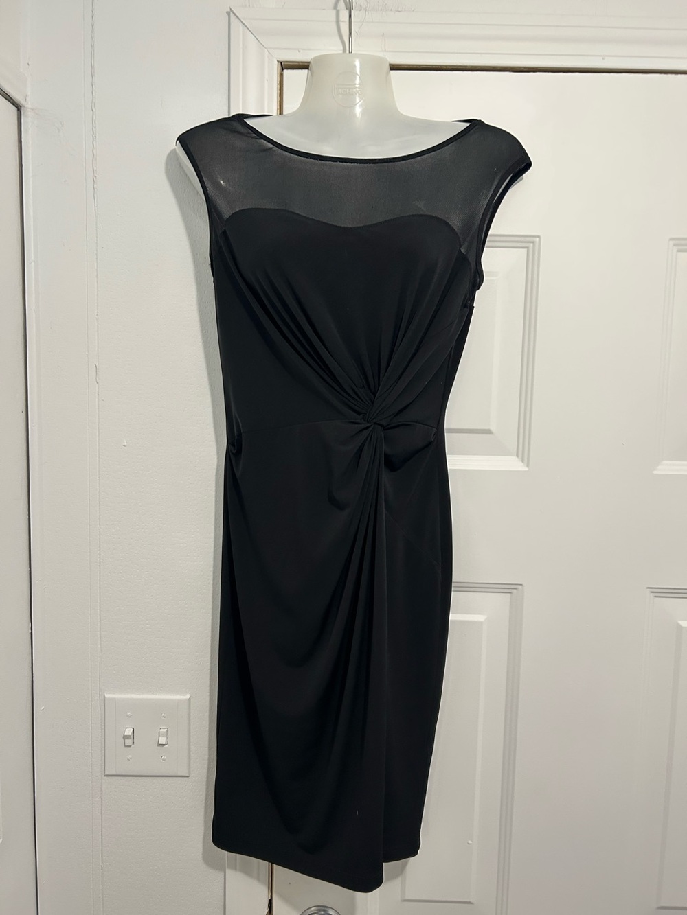 Reitmans Size Small Black Midi Dress with Sheer Yoke and Twist Detail
